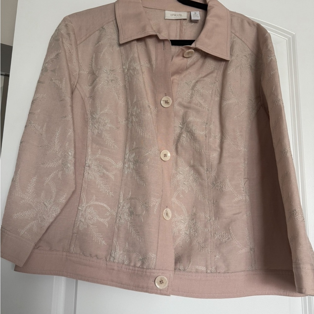 Chico's Women’s Light Peach Cropped Jacket with Sheen